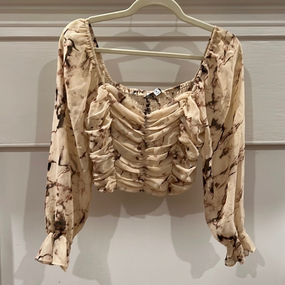 Rabbit Rose Tan Crop Top.  Size Medium